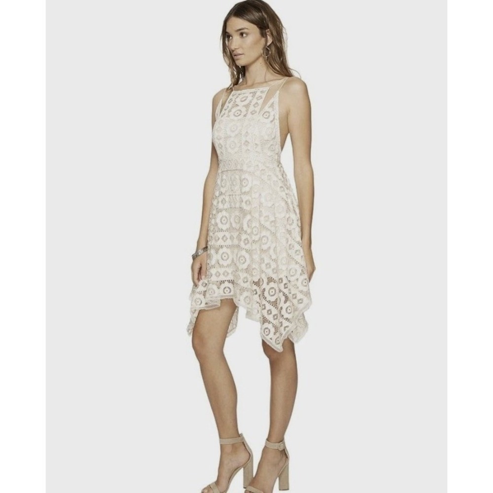 Free People Ivory Lace Handkerchief Hem Mini Dress Open Back Size 4